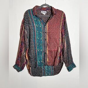 Free Fall Vintage Multicolor Pattern High Low Striped Button-Up Shirt Small